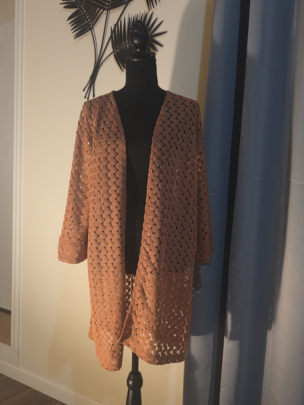 G by Giuliana Open-Front Crochet Cardigan - Rust/Terracotta (Size M)